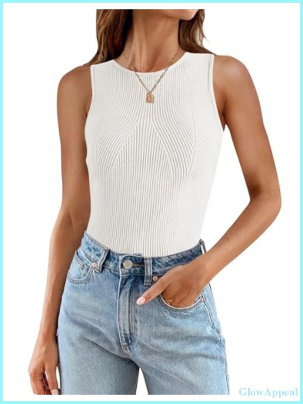 Sleeveless Ribbed Knit Tank Top Crewneck Racerback Tight Fit Summer Basic
